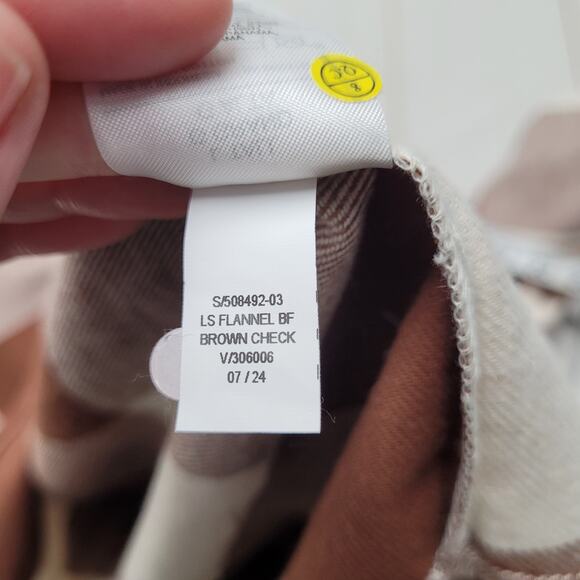 Old Navy Boyfriend brown check flannel shirt oversized button down LS tall - Picture 6 of 7